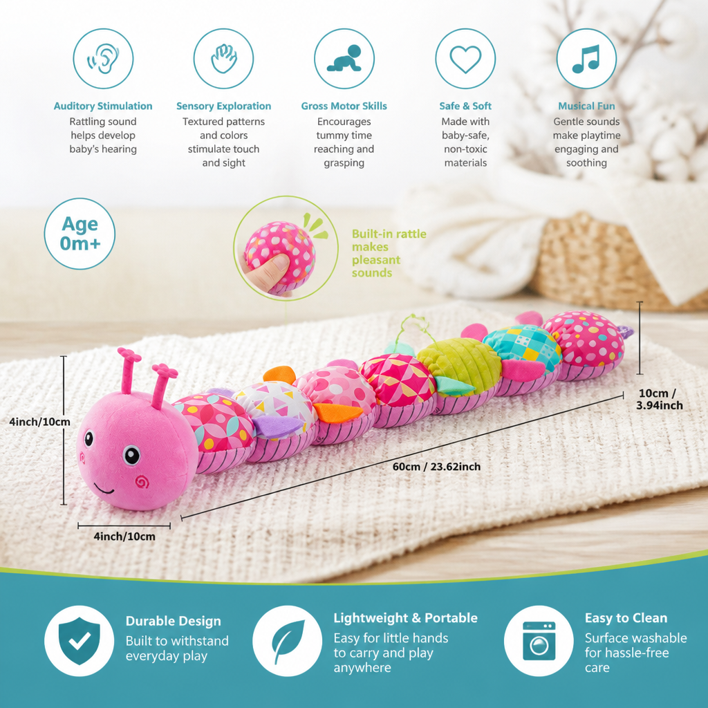 Sensory Plush Rattle and Music Caterpillar