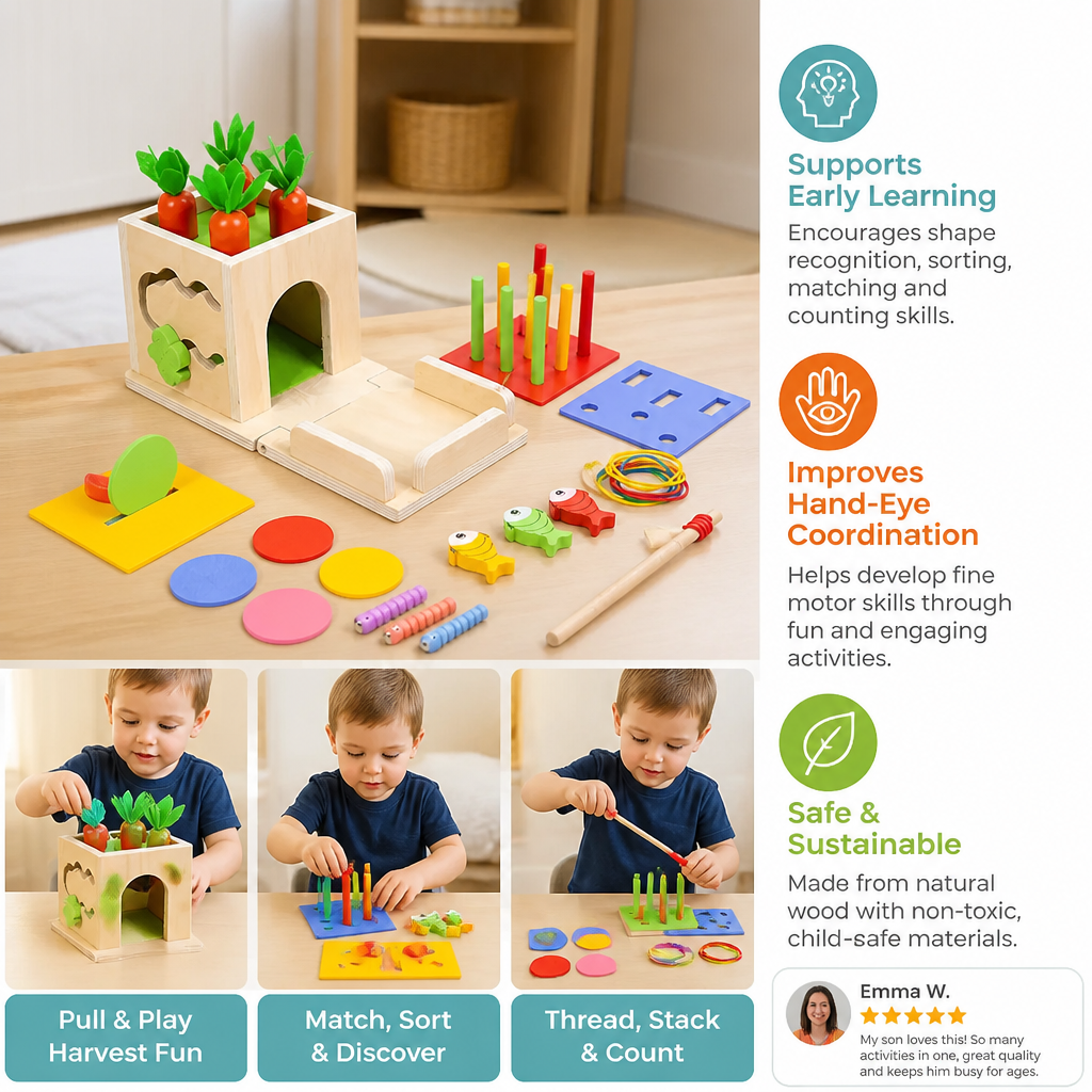6-in-1 Montessori Wooden Shapes and Figures Educational Cube