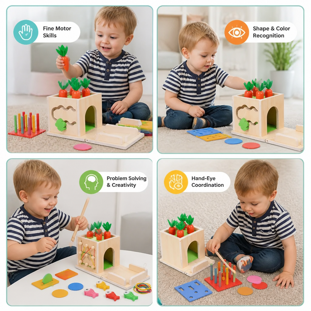 6-in-1 Montessori Wooden Shapes and Figures Educational Cube