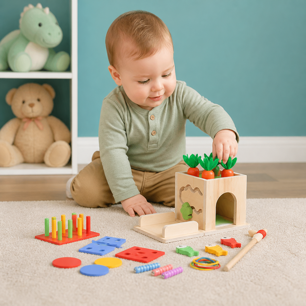 6-in-1 Montessori Wooden Shapes and Figures Educational Cube