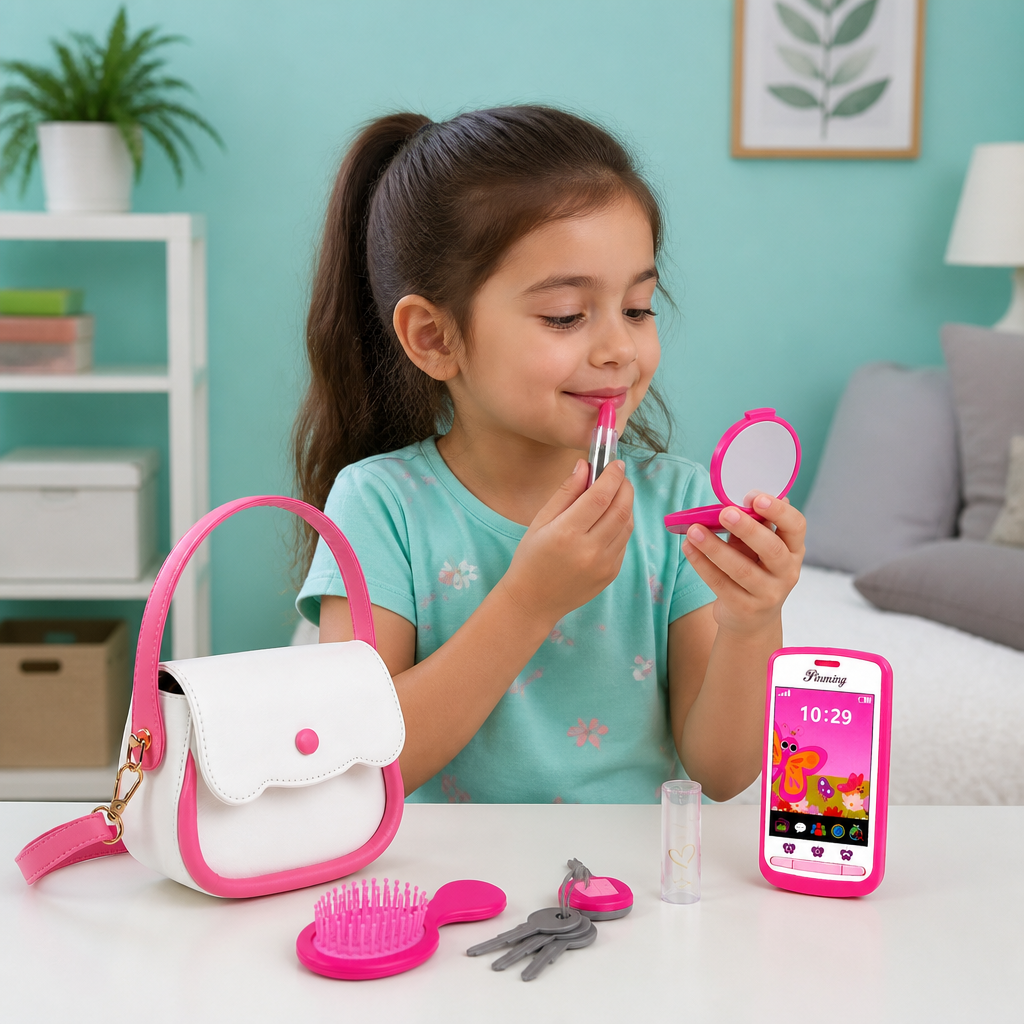 Kids Pretend Play Handbag Set with Phone, Makeup & Accessories