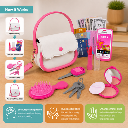 Kids Pretend Play Handbag Set with Phone, Makeup & Accessories