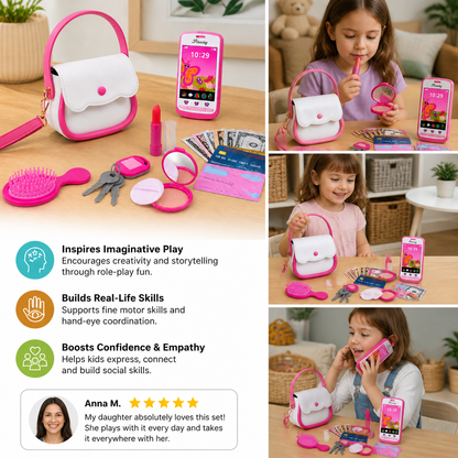 Kids Pretend Play Handbag Set with Phone, Makeup & Accessories