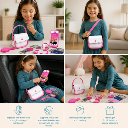 Kids Pretend Play Handbag Set with Phone, Makeup & Accessories