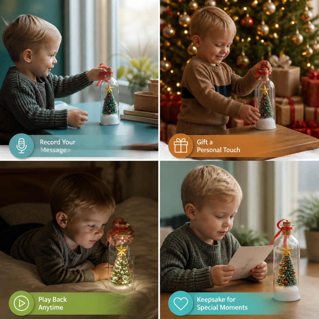 Recordable Christmas Message-in-a-Bottle Ornament with Voice Playback