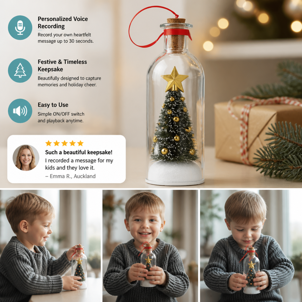 Recordable Christmas Message-in-a-Bottle Ornament with Voice Playback