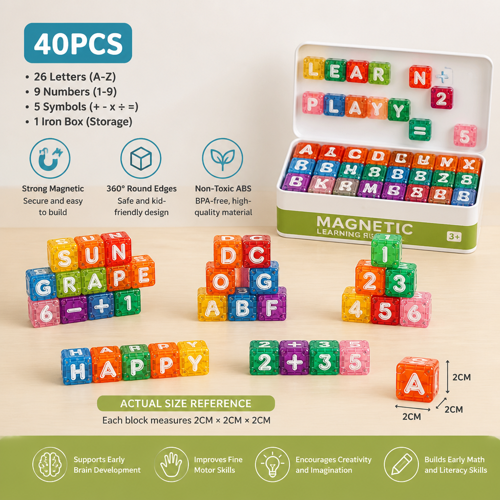40-Piece Magnetic Letters & Numbers Learning Set – Montessori STEM Toy for Kids