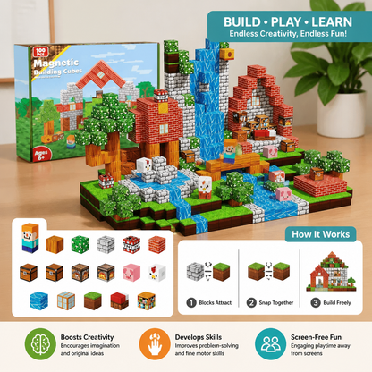 100-Piece Magnetic Building Cube Set – Montessori STEM Construction Toy for Kids