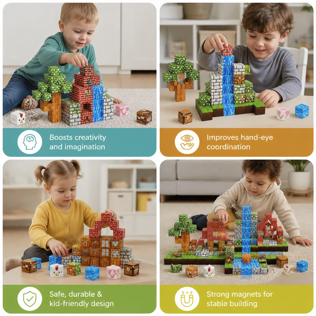 100-Piece Magnetic Building Cube Set – Montessori STEM Construction Toy for Kids