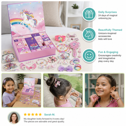 24-Day Unicorn Advent Calendar with Hair Accessories, Stickers & Surprise Gifts