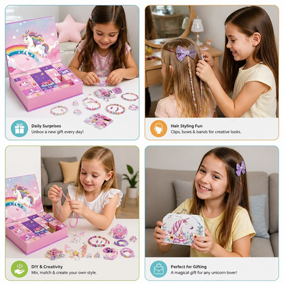 24-Day Unicorn Advent Calendar with Hair Accessories, Stickers & Surprise Gifts