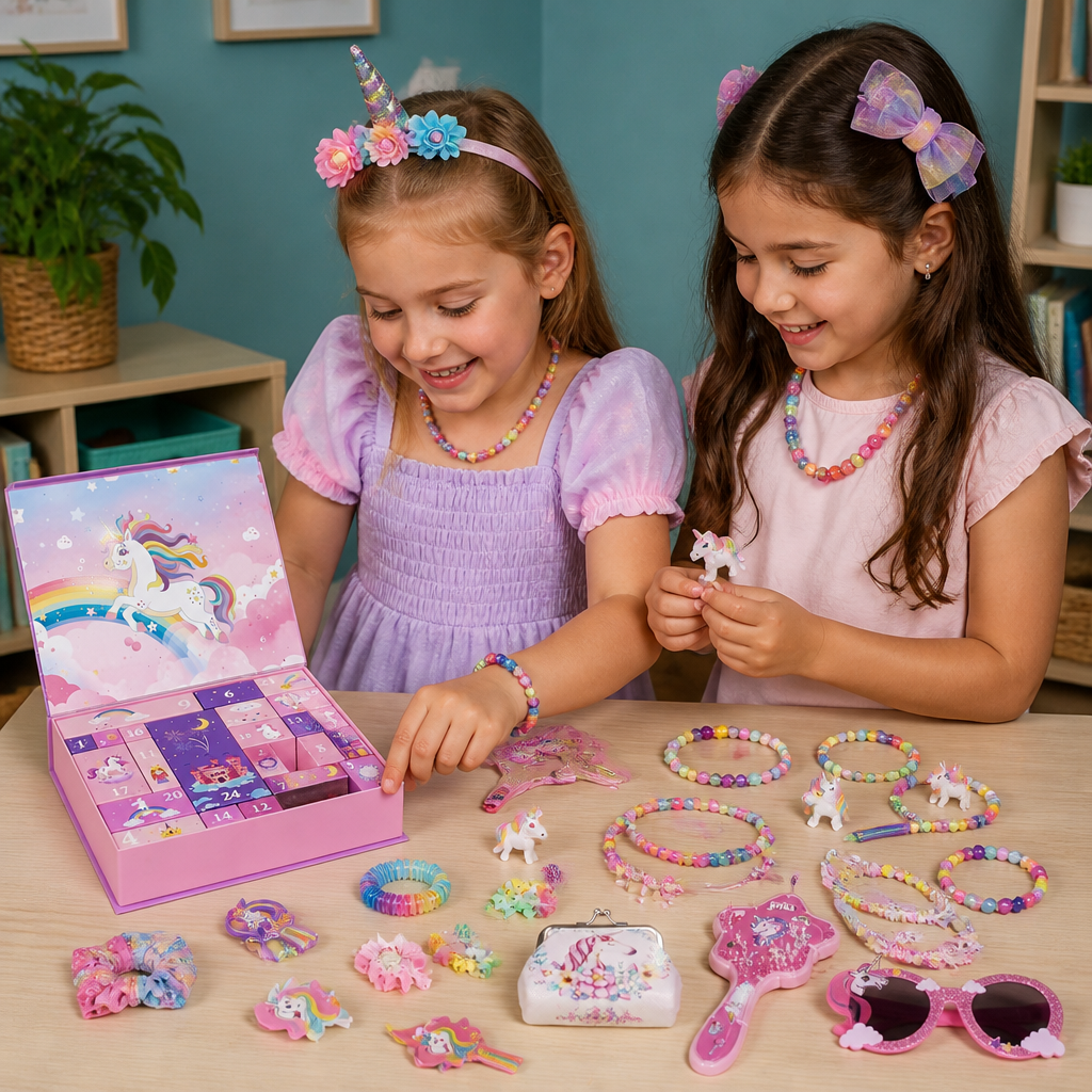 24-Day Unicorn Advent Calendar with Hair Accessories, Stickers & Surprise Gifts