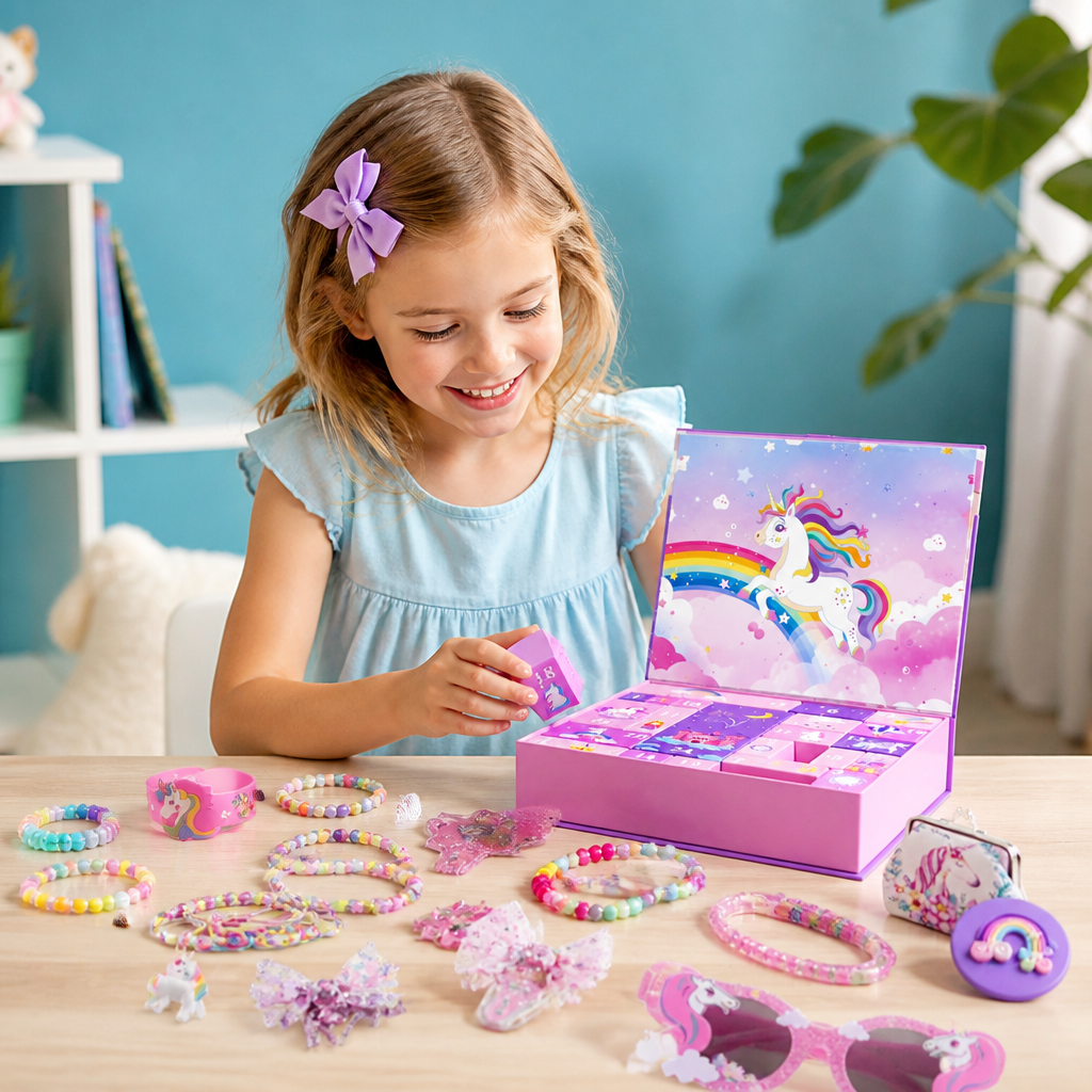 24-Day Unicorn Advent Calendar with Hair Accessories, Stickers & Surprise Gifts