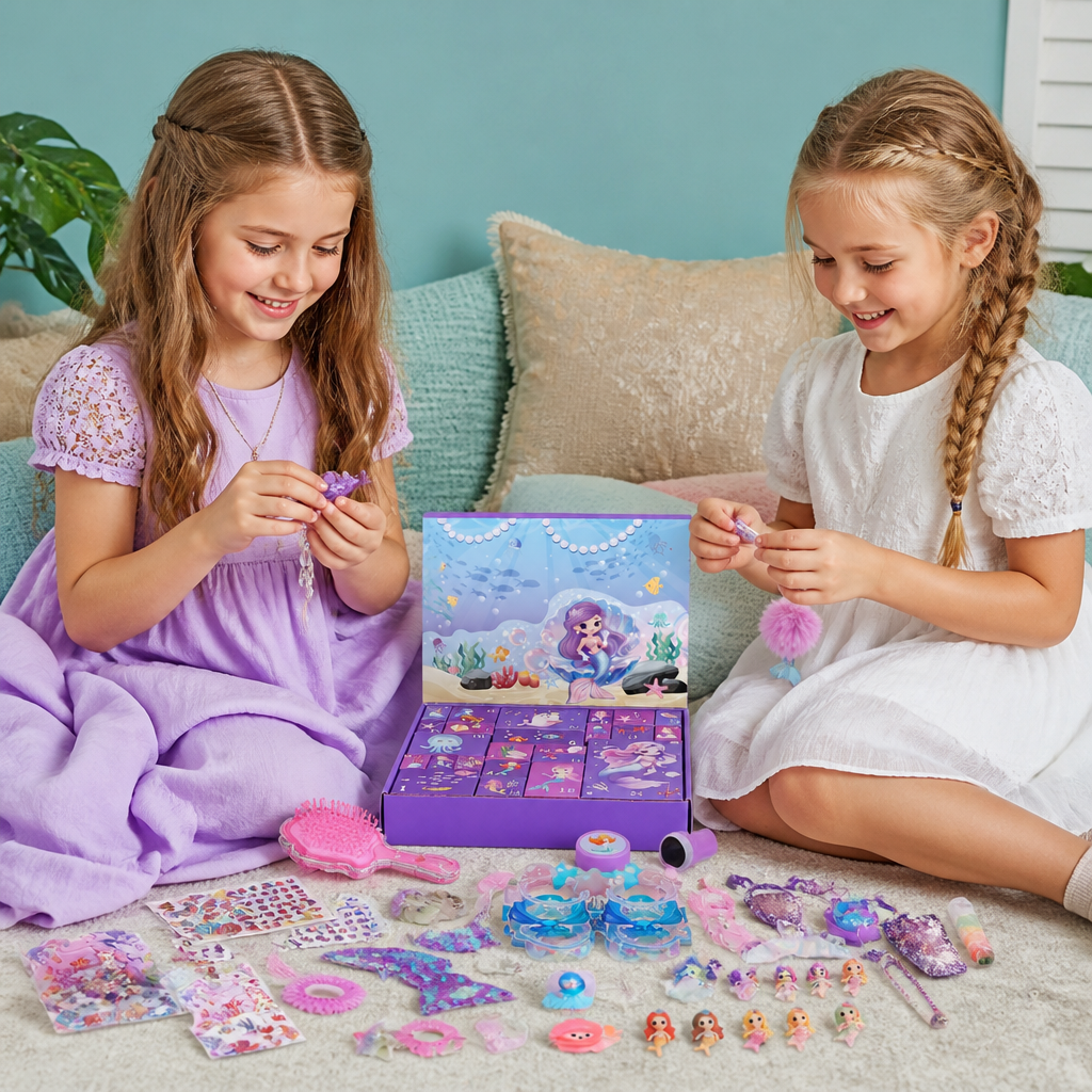 24-Day Mermaid Advent Calendar with Hair Accessories, Stickers & Surprise Gifts