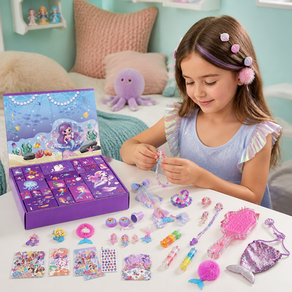 24-Day Mermaid Advent Calendar with Hair Accessories, Stickers & Surprise Gifts