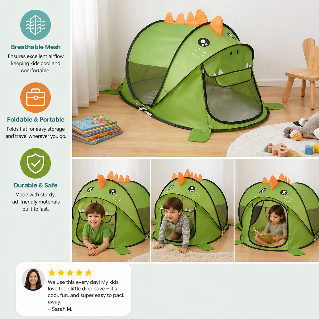 Foldable Dino Play Tent for Kids – Perfect for Warm Days & Cozy Playtime