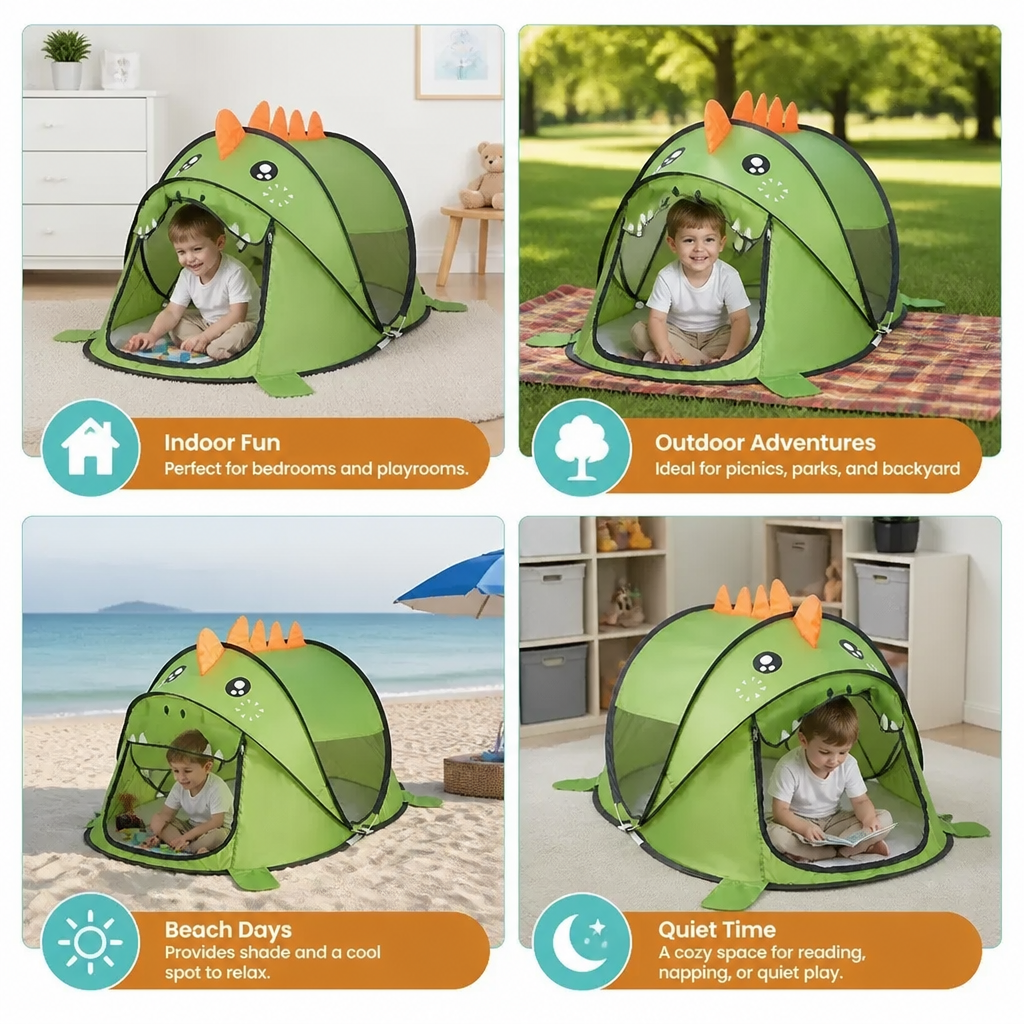 Foldable Dino Play Tent for Kids – Perfect for Warm Days & Cozy Playtime