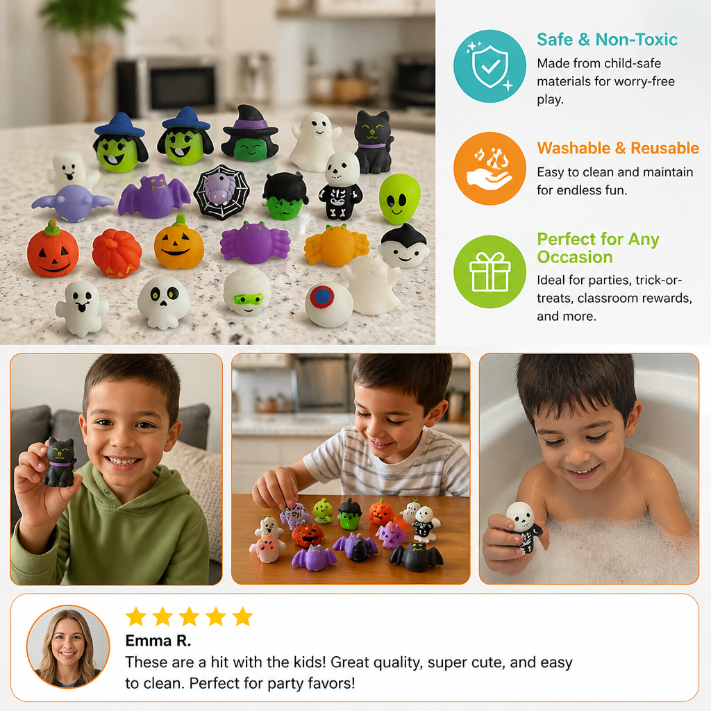 Washable & Reusable Halloween Squishy Toy Set for Party Favors and Trick-or-Treating