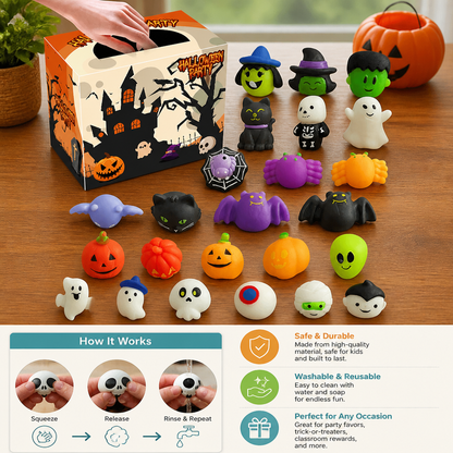 Washable & Reusable Halloween Squishy Toy Set for Party Favors and Trick-or-Treating