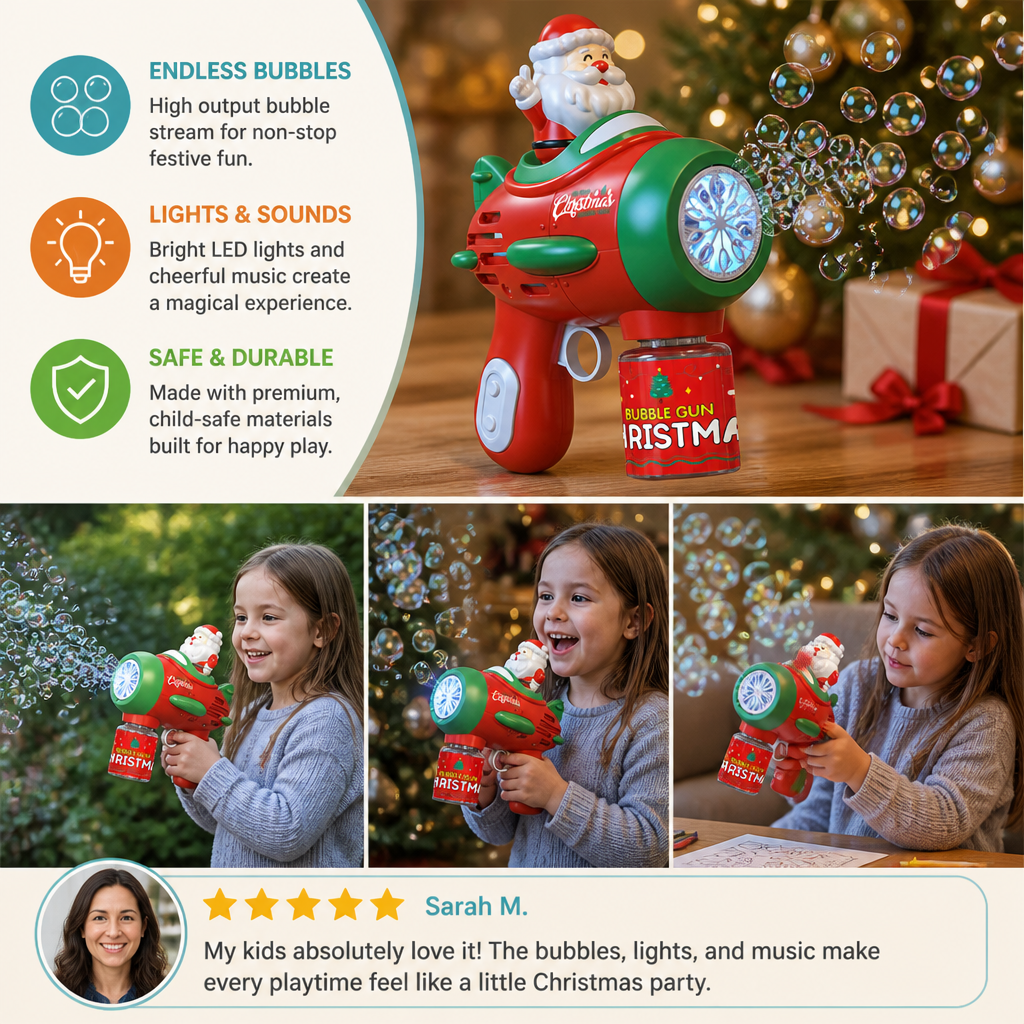 Electric Christmas Bubble Gun with Lights & Sounds for Kids