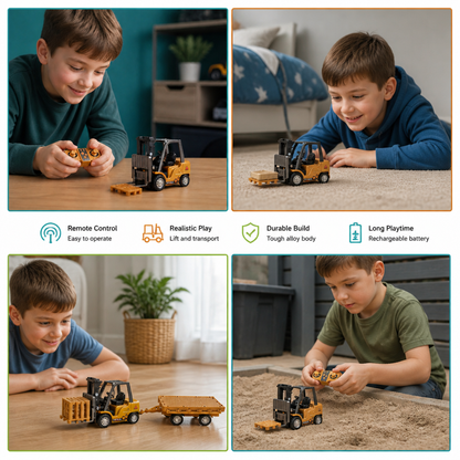 1:64 Scale RC Construction Vehicles – Forklift, Excavator, Dump Truck & Bulldozer