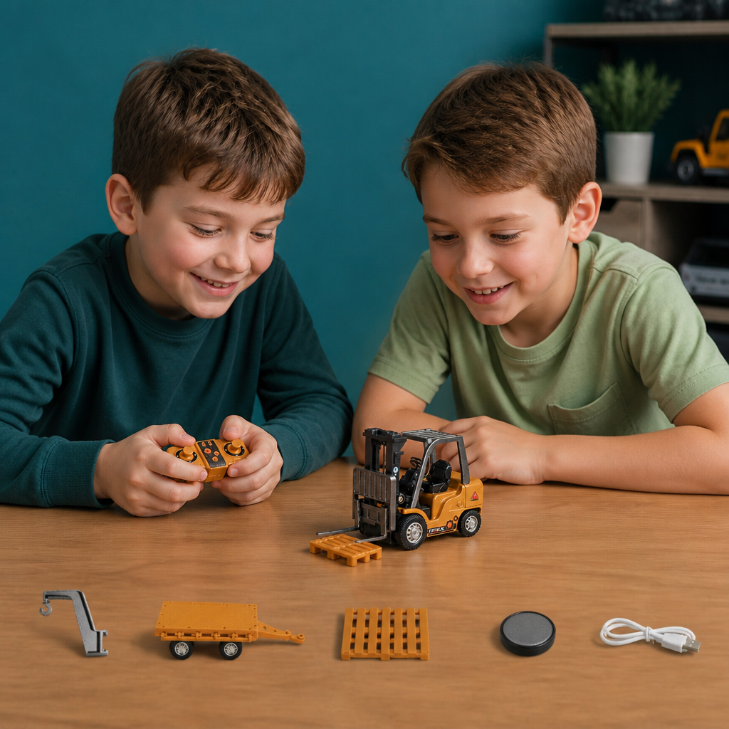 1:64 Scale RC Construction Vehicles – Forklift, Excavator, Dump Truck & Bulldozer
