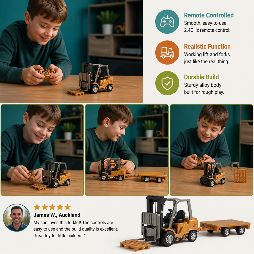 1:64 Scale RC Construction Vehicles – Forklift, Excavator, Dump Truck & Bulldozer