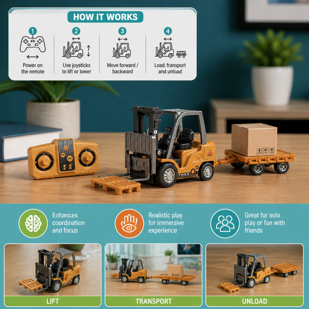 1:64 Scale RC Construction Vehicles – Forklift, Excavator, Dump Truck & Bulldozer