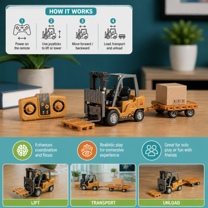 1:64 Scale RC Construction Vehicles – Forklift, Excavator, Dump Truck & Bulldozer