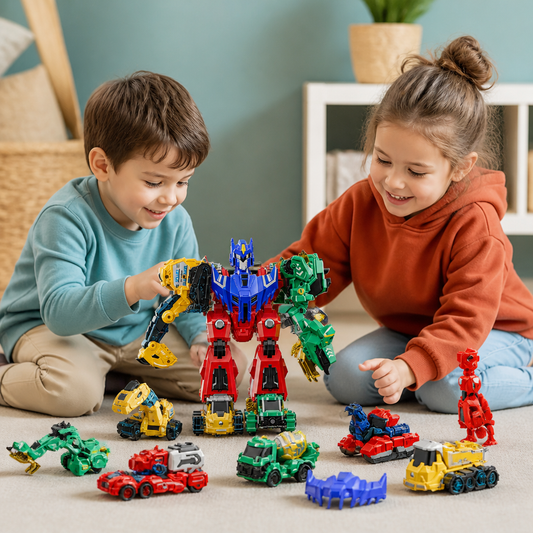 6-in-1 Magnetic Transforming Toy – Build 6 Vehicles, 3 Dinosaurs & 1 Robot