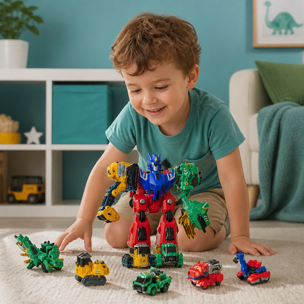 6-in-1 Magnetic Transforming Toy – Build 6 Vehicles, 3 Dinosaurs & 1 Robot