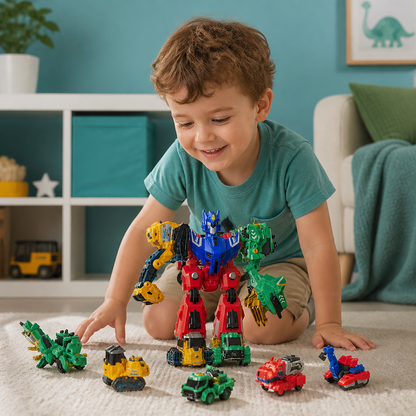 6-in-1 Magnetic Transforming Toy – Build 6 Vehicles, 3 Dinosaurs & 1 Robot