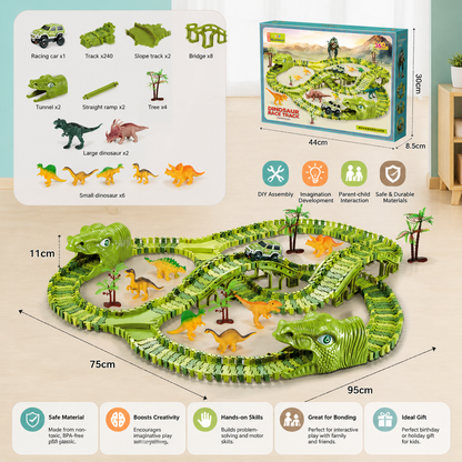215-Piece Dinosaur Race Track Set with Motorized Cars, Bridge & Dinosaur Figures