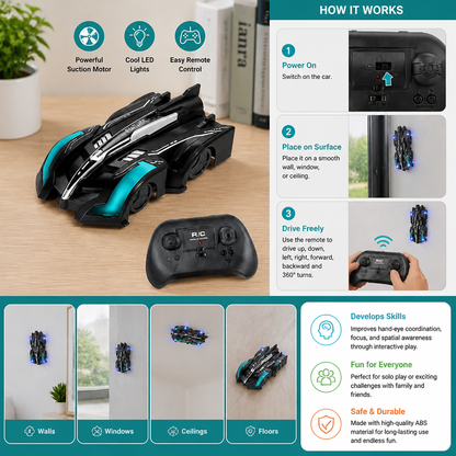 Remote Control Wall-Climbing Car with LED Lights