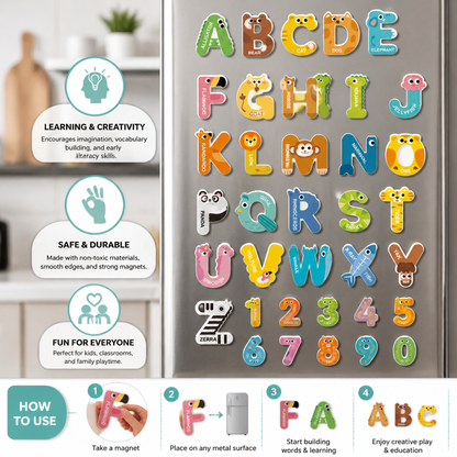 Animal Alphabet & Number Fridge Magnets – Kids’ Spelling and Learning Set