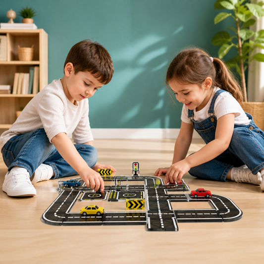 Magnetic Tiles & Building Blocks Set with Roads & Traffic Lights