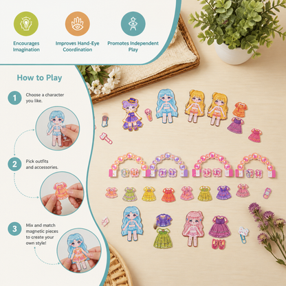 Princess Magnetic Dress-Up Set with 3D Stickers