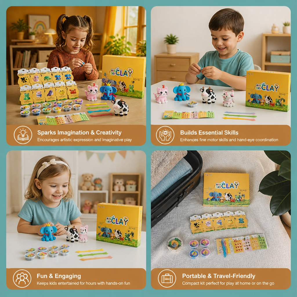 12-Piece Air Dry Clay Animal Craft Kit for Kids
