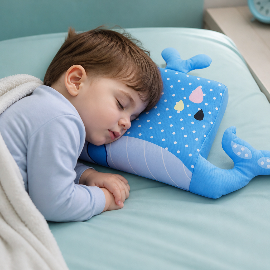 Calming Ergonomic Kids’ Pillow with Cartoon Animal Pillowcase