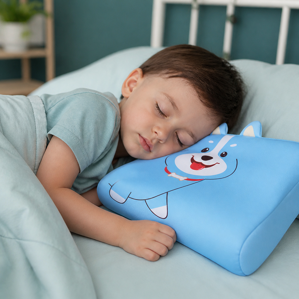 Calming Ergonomic Kids’ Pillow with Cartoon Animal Pillowcase