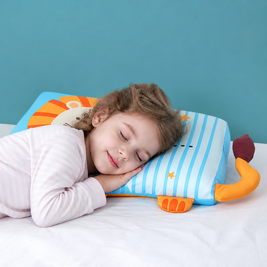 Calming Ergonomic Kids’ Pillow with Cartoon Animal Pillowcase