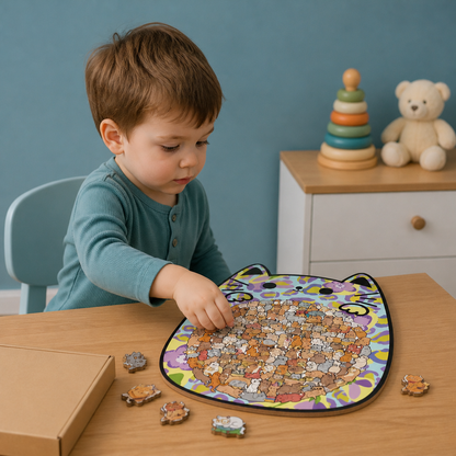 135-Piece Wooden Jigsaw Puzzle with Cat-Shaped Pieces