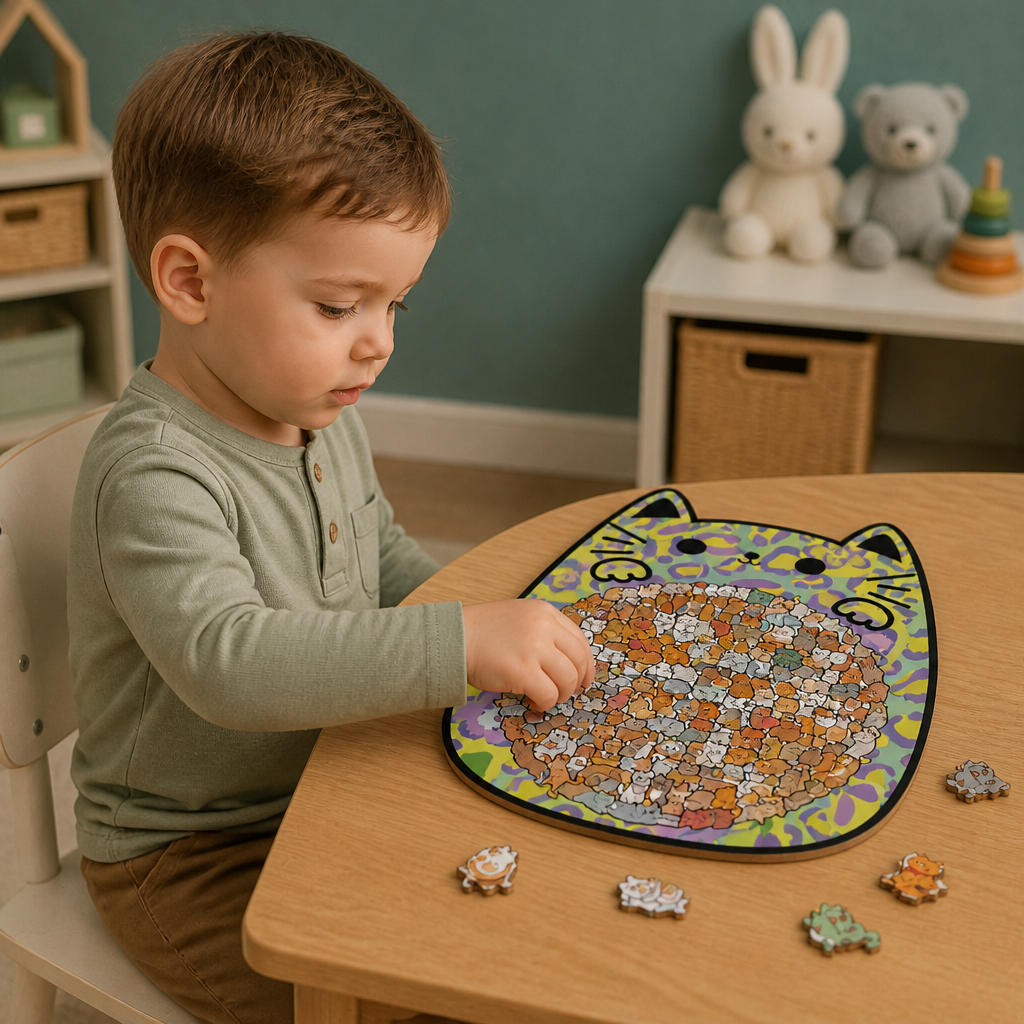 135-Piece Wooden Jigsaw Puzzle with Cat-Shaped Pieces