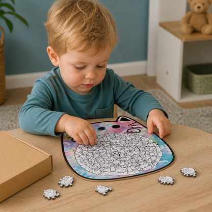 135-Piece Wooden Jigsaw Puzzle with Cat-Shaped Pieces