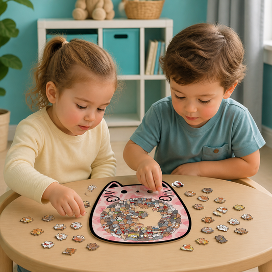 135-Piece Wooden Jigsaw Puzzle with Cat-Shaped Pieces