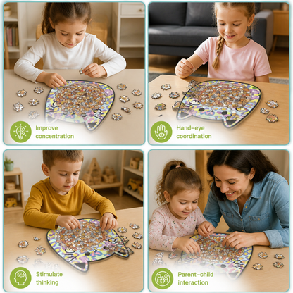 135-Piece Wooden Jigsaw Puzzle with Cat-Shaped Pieces