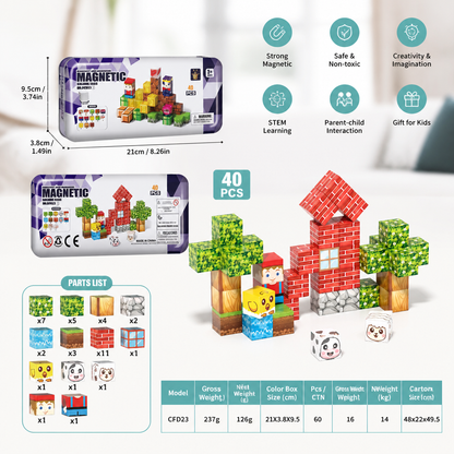 40-Piece Magnetic Building Blocks Set for Kids – Perfect for On-the-Go Fun