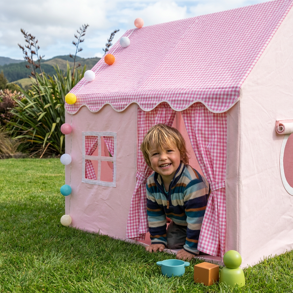 Kids Play House Tent with Checkered Roof