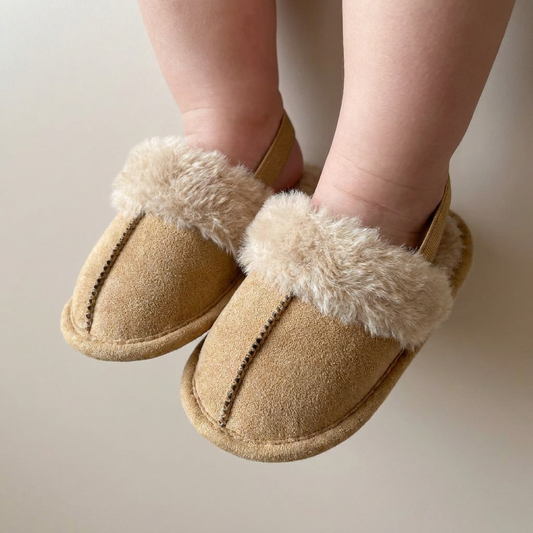 Faux Fur Trim Slide Sandals