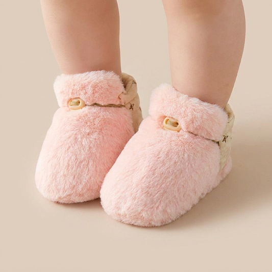 Fluffy Button Trim Booties